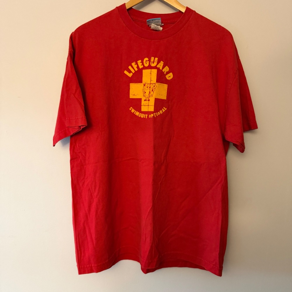 Vintage 2003 SpongeBob SquarePants Lifeguard T-Shirt Red Mens XL Nickelodeon